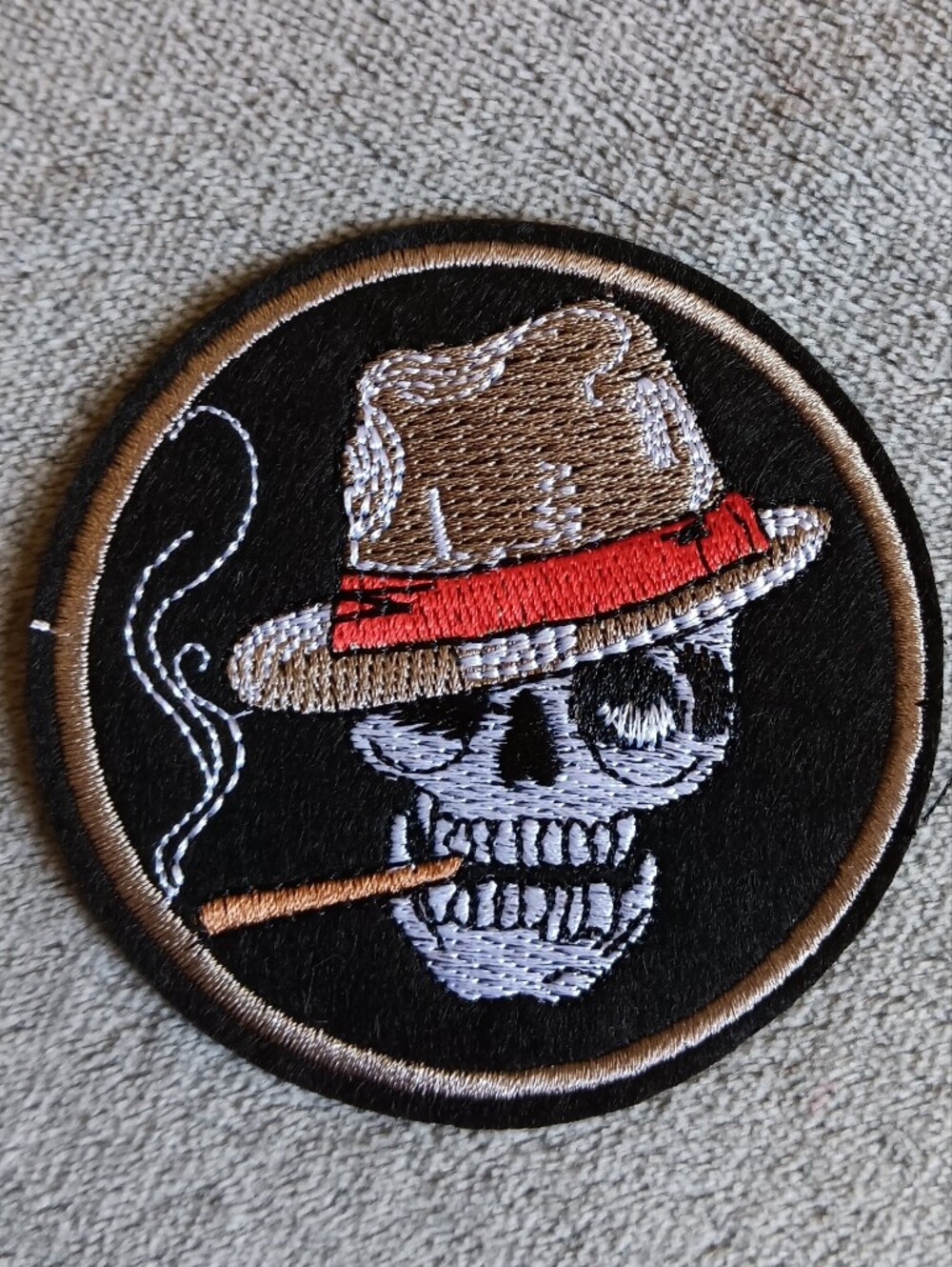 Smokin' Swag Skull In Fedora Iron On Patch, Punk Grunge Biker Jacket Applique